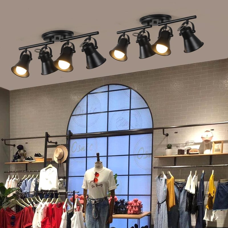 SEEBLEN 4-Light Track Lighting Kit, Directional Ceiling Light, Industrial Black Kitchen Track Lighting Fixtures Ceiling for Kitchen, Living Room, Dining Room, Hallway. - Image 3
